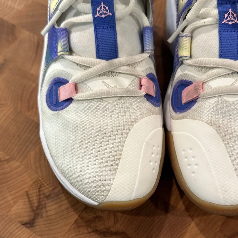 Nike Kids White Sneakers with Green and Purple Accents
